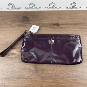 Coach Mad Pat Zip Clutch Purple‎ Patent Leather Wristlet EUC NWT